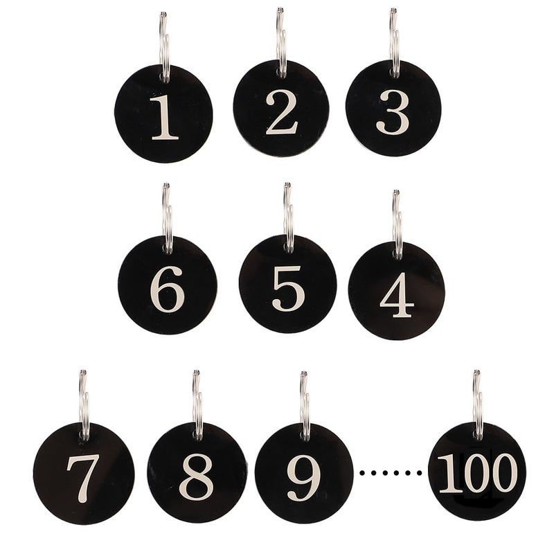 100 Acrylic Number Key Tags 1-100 Dark with Metal Rings for Hotel Restaurant - Image 2