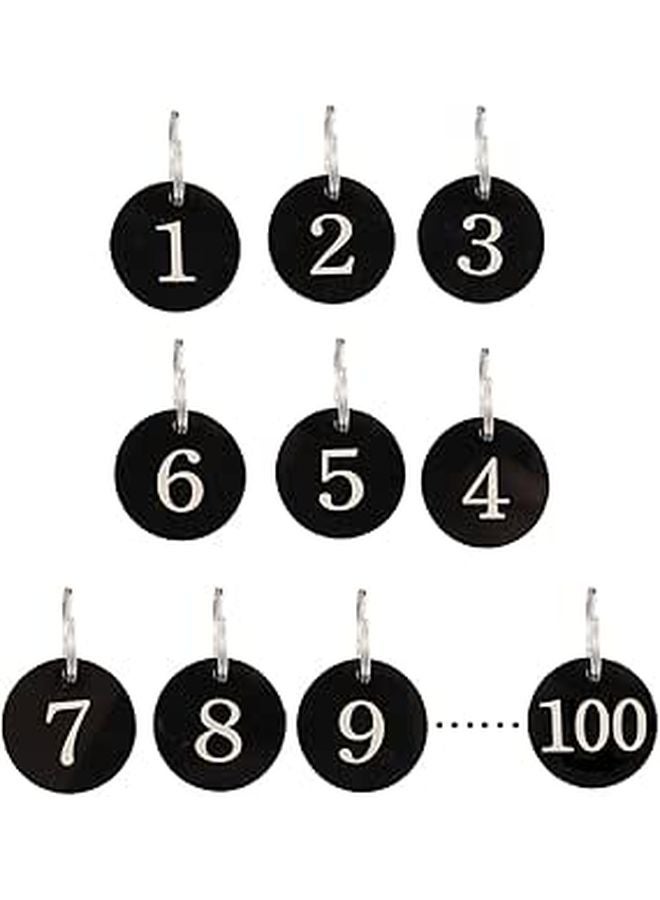 100 Acrylic Number Key Tags 1-100 Dark with Metal Rings for Hotel Restaurant - Image 1