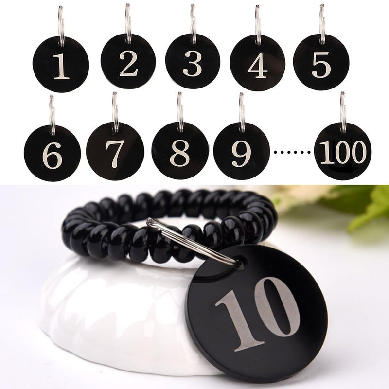 100 Acrylic Number Key Tags 1-100 Dark with Metal Rings for Hotel Restaurant - Image 4