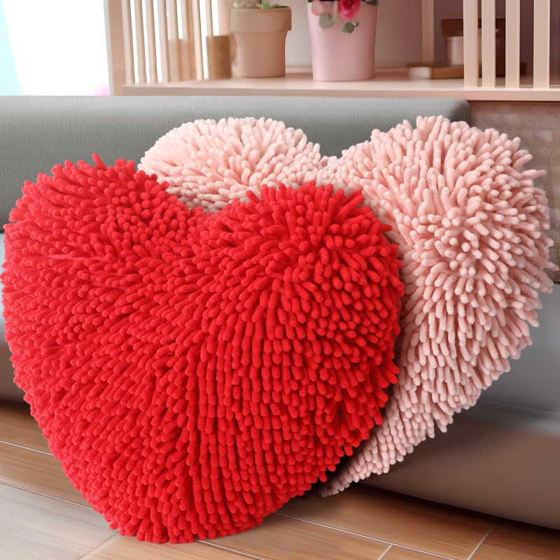Barydat 2 Pcs 17 Inch Red Heart Shaped Pillows Valentines Heart Red Pink Throw Pillows for Valentine Gift Living Room Sofa Office Sofa Cars Chairs