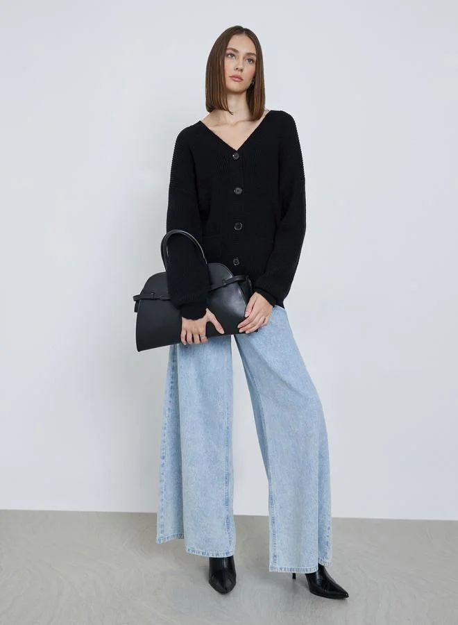 Styli Styli Black Oversized Chunky Knit Cardigan