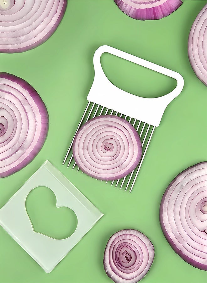 Warme 1PCS Multi-Purpose Stainless Steel Onion Holder Slicer, Meat Tenderizer Needle, Vegetable Fruit Slicing Fixing Fork for Barbecue, Kabsa, Lemon Slicer Vegetable Cutter Chopper Slicing Assistant Tool for Meat Onion Potato Tomato Home Home Kitchen Prep White - Image 4