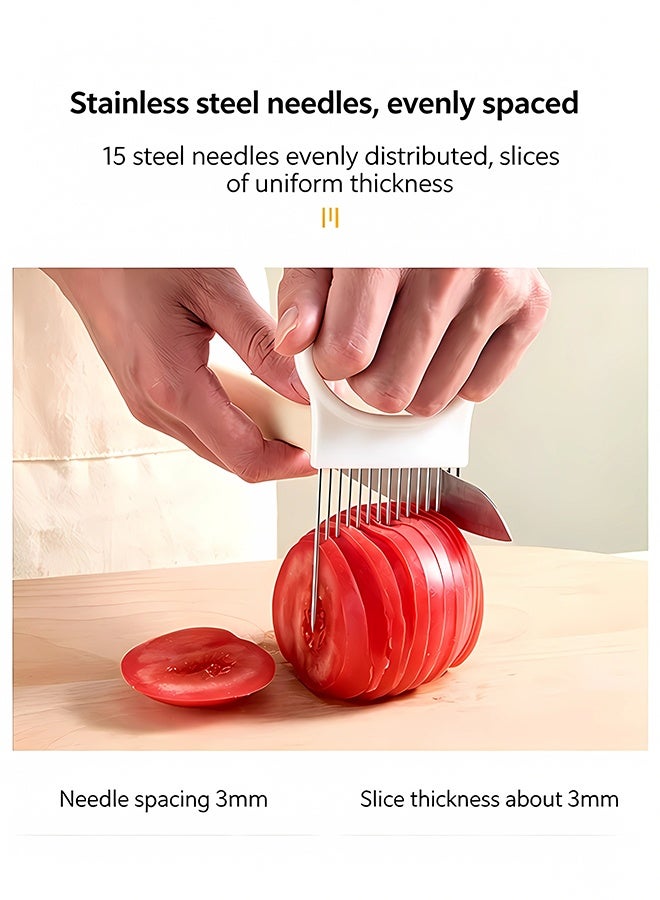 Warme 1PCS Multi-Purpose Stainless Steel Onion Holder Slicer, Meat Tenderizer Needle, Vegetable Fruit Slicing Fixing Fork for Barbecue, Kabsa, Lemon Slicer Vegetable Cutter Chopper Slicing Assistant Tool for Meat Onion Potato Tomato Home Home Kitchen Prep White - Image 5