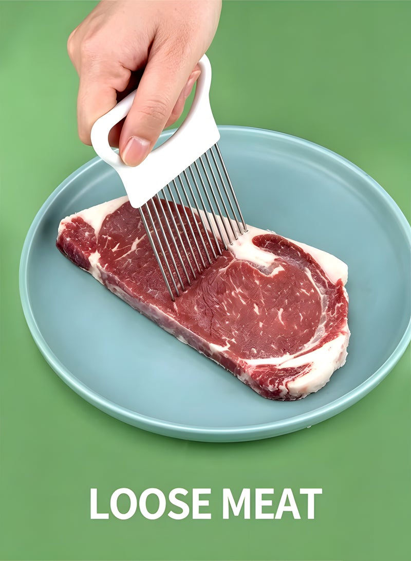 Warme 1PCS Multi-Purpose Stainless Steel Onion Holder Slicer, Meat Tenderizer Needle, Vegetable Fruit Slicing Fixing Fork for Barbecue, Kabsa, Lemon Slicer Vegetable Cutter Chopper Slicing Assistant Tool for Meat Onion Potato Tomato Home Home Kitchen Prep White - Image 2