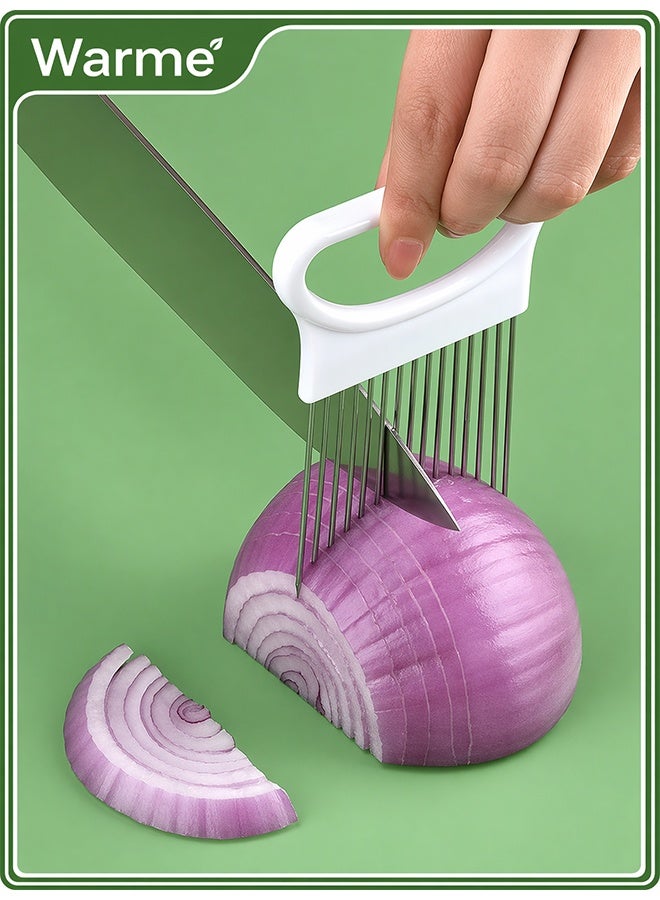 Warme 1PCS Multi-Purpose Stainless Steel Onion Holder Slicer, Meat Tenderizer Needle, Vegetable Fruit Slicing Fixing Fork for Barbecue, Kabsa, Lemon Slicer Vegetable Cutter Chopper Slicing Assistant Tool for Meat Onion Potato Tomato Home Home Kitchen Prep White - Image 1