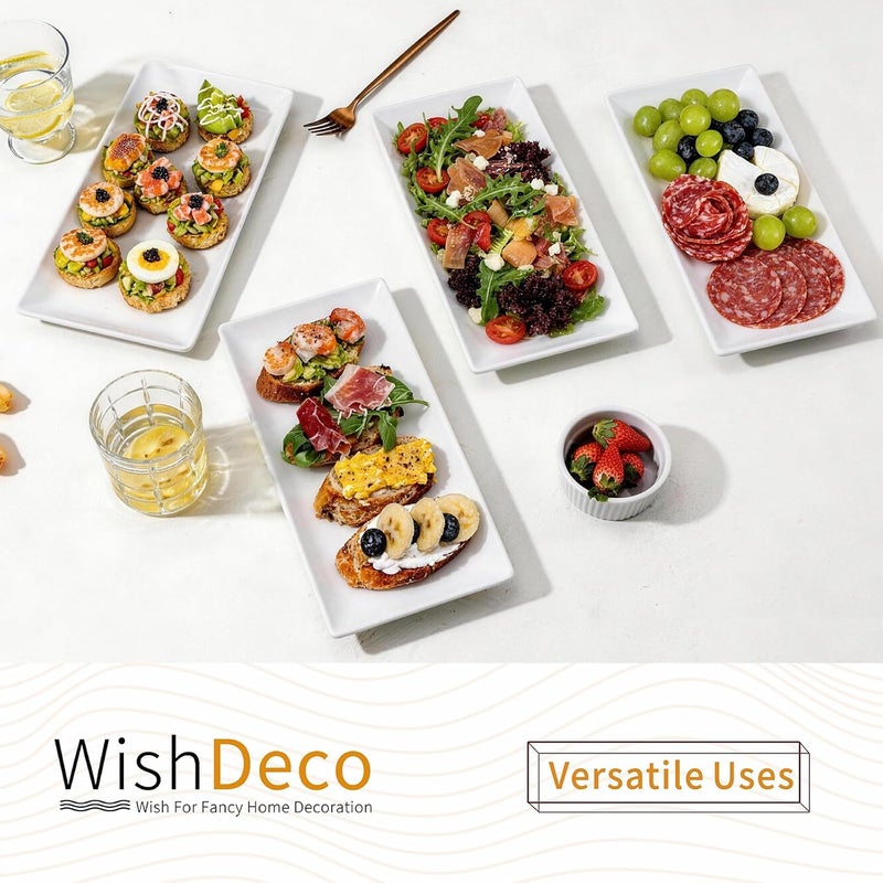 WishDeco Ceramic Serving Platters Set of 4, Rectangle Serving Trays 30x14.5 cm, White Serving Plates, Long Platter for Cake, Steak, Sushi, Appetizer - Image 5