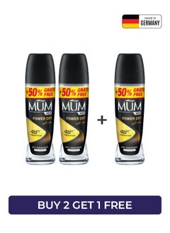 MUM Deodorant Roll-on - Men Power Dry, 48-Hrs Protection, Quick Drying Formula For All Skin Type, Pack of 3, 75ml Each  - Image 1