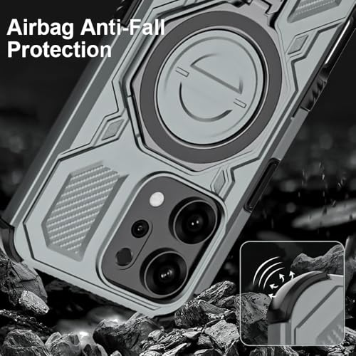 KARWAN Tough Shockproof Armor Back Case Cover Compatible with Oppo Reno 14 with 360 Degree Rotation Magnetic Attraction Ring, Holder Heavy Duty Rugged Cover with MagEaze Wireless Charging (Grey) - Image 5