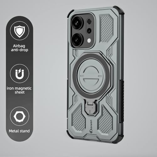 KARWAN Tough Shockproof Armor Back Case Cover Compatible with Oppo Reno 14 with 360 Degree Rotation Magnetic Attraction Ring, Holder Heavy Duty Rugged Cover with MagEaze Wireless Charging (Grey) - Image 2