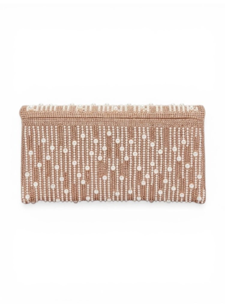 لايف ستيلاش  حقيبة كروس للسهره بفصوص لامعة مع حبات خرز -  روز جولد ZS-7 - Image 3