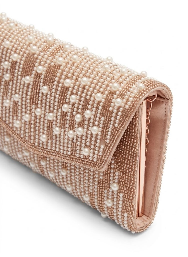 لايف ستيلاش  حقيبة كروس للسهره بفصوص لامعة مع حبات خرز -  روز جولد ZS-7 - Image 4