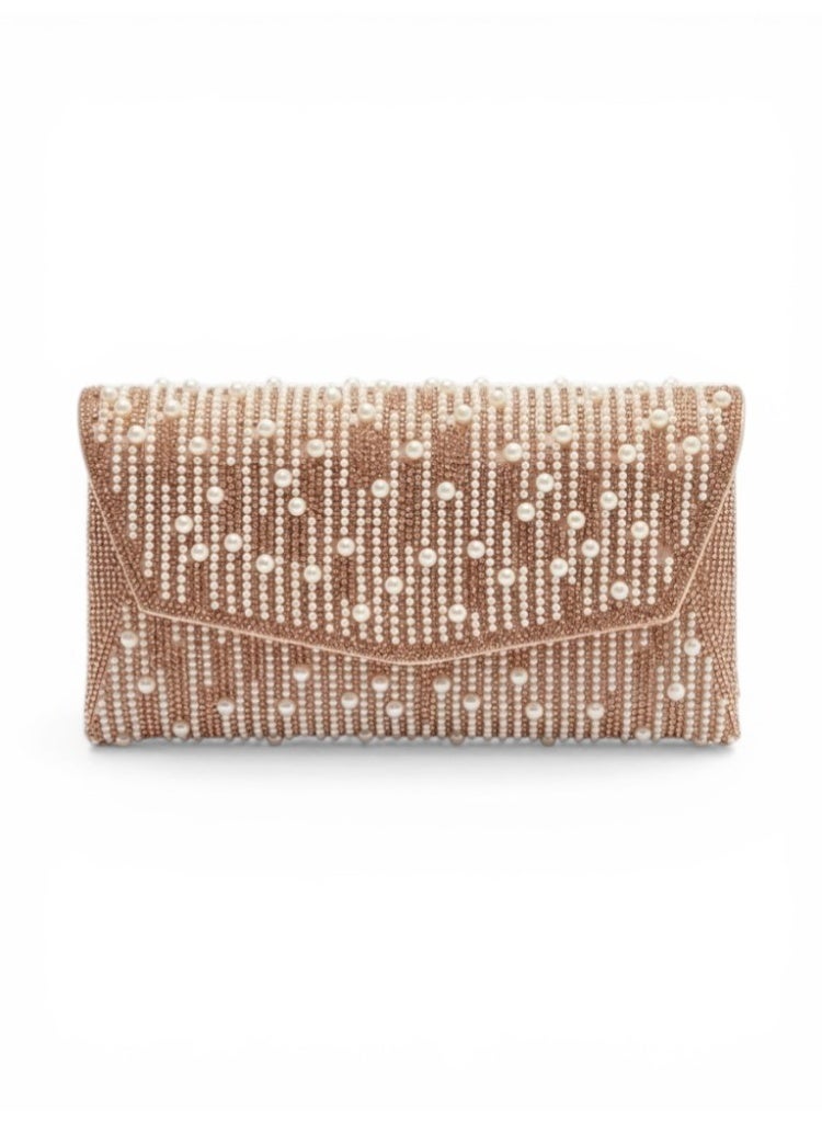 لايف ستيلاش  حقيبة كروس للسهره بفصوص لامعة مع حبات خرز -  روز جولد ZS-7 - Image 2
