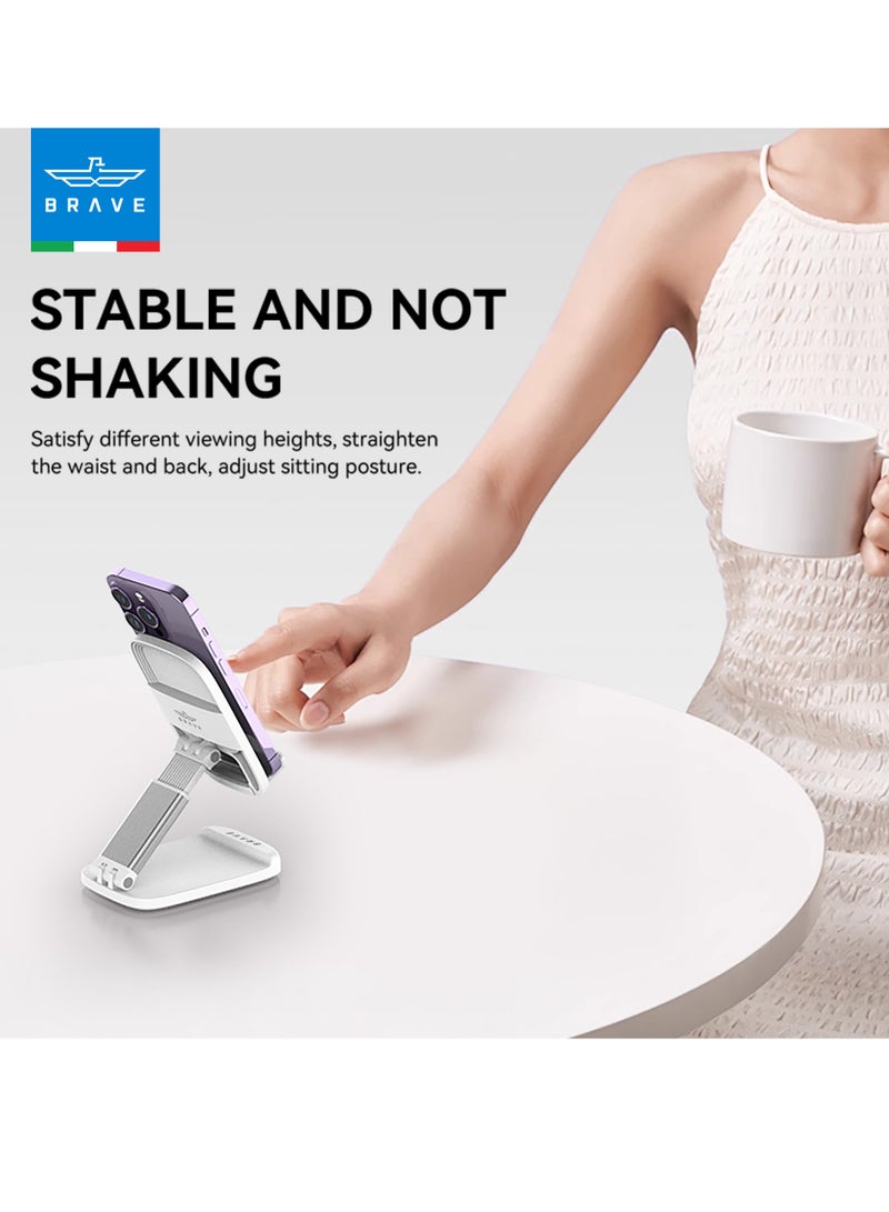 Brave Universal Foldable Adjustable Phone & Tablet Stand | Portable Desk Holder for iPhone Air, iPhone 17/17 Pro/17 Pro Max, iPhone 16/15/14/13/12 Series, iPad Pro/Air/Mini, Samsung Galaxy S25/S24/S23 Ultra, Tablets & Smartphones | Height & Angle Adjustable Metal/ABS Stand, Lightweight & Compact – White - Image 2