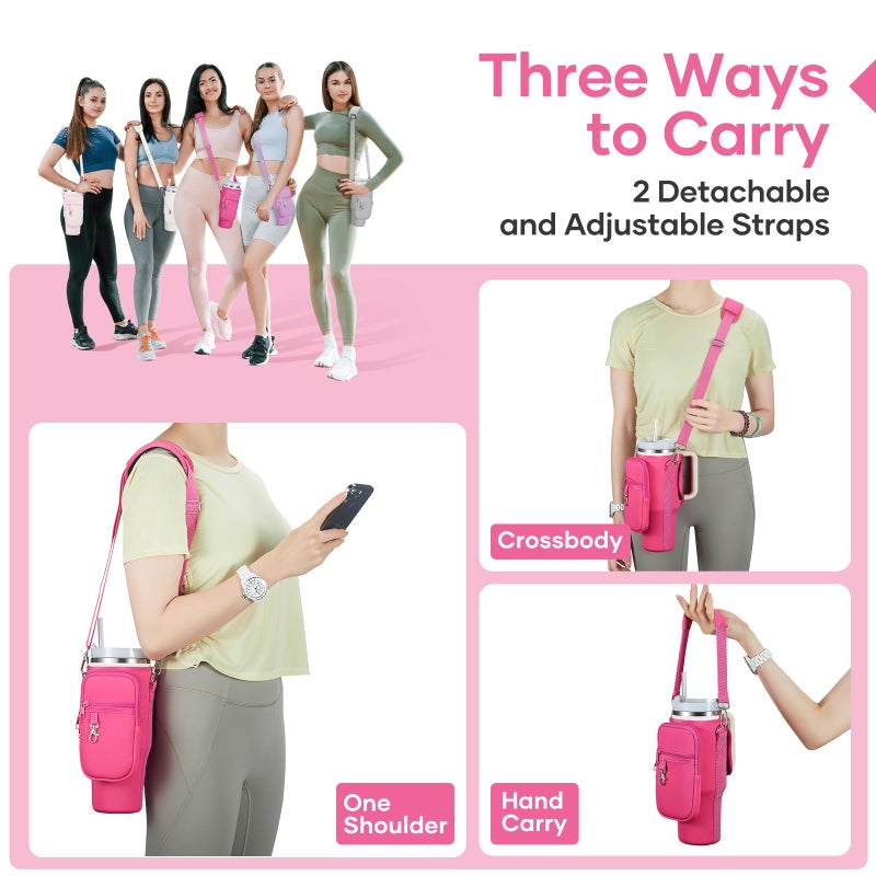 linmaya Water Bottle Carrier Bag for Stanley Cup 40/30oz with Phone Holder Pockets,Neoprene Water Bottle Cross-body Bag with Adjustable Shoulder & Hand Strap Stanley Cup Accessories - Image 2