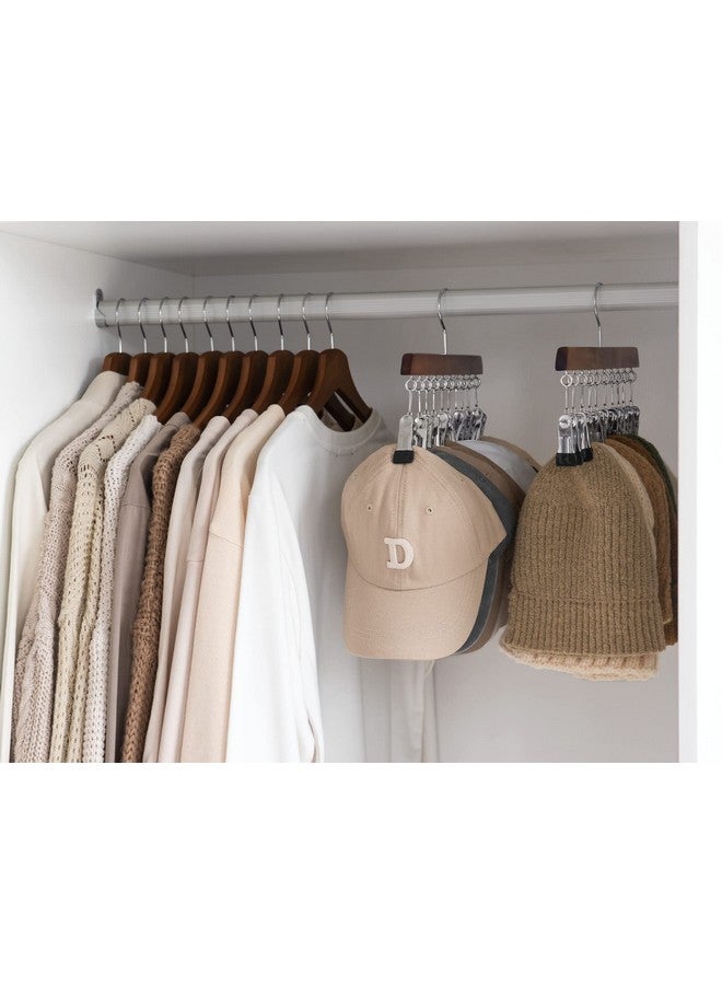 StorageWorks StorageWorks Hat Rack, Closet Organizer and Storage for Baseball Caps,Set of 2 with 10 Adjustable Stainless Steel Clips, Fits All Caps, Natural Walnut Color  - Image 3