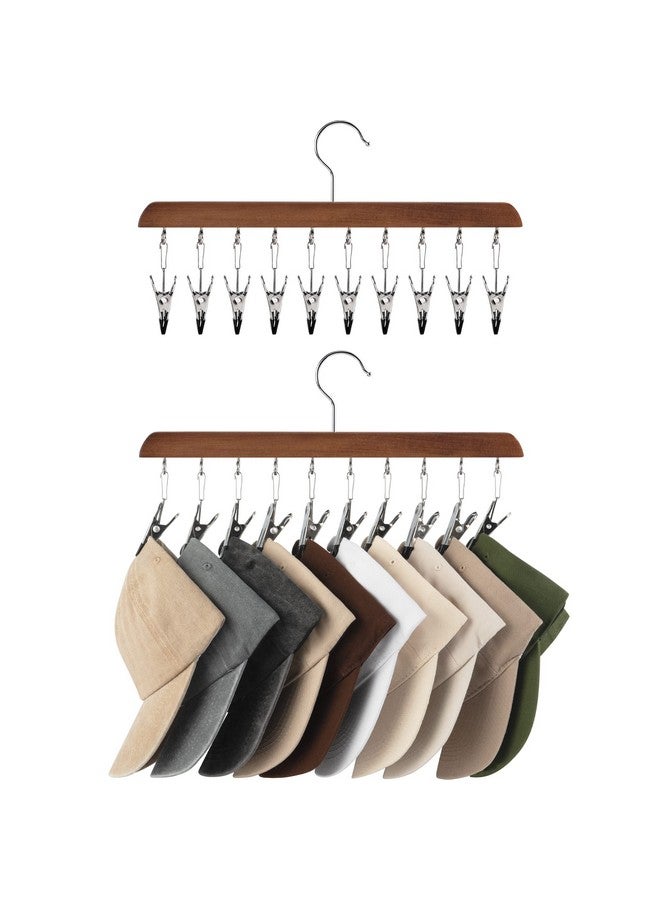 StorageWorks StorageWorks Hat Rack, Closet Organizer and Storage for Baseball Caps,Set of 2 with 10 Adjustable Stainless Steel Clips, Fits All Caps, Natural Walnut Color  - Image 1
