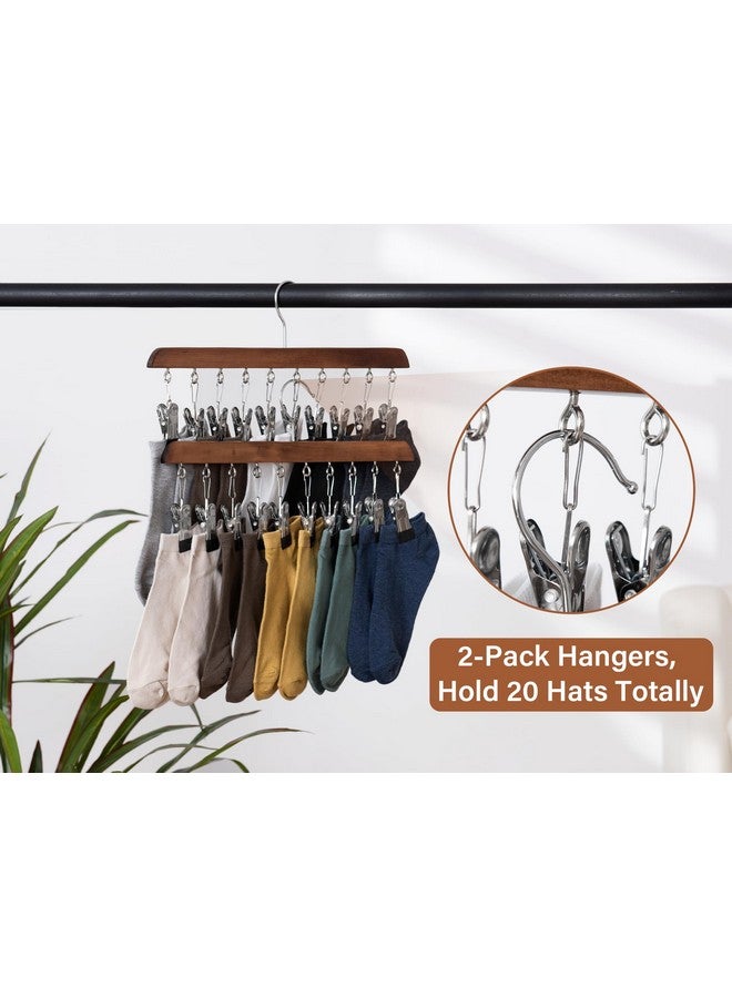 StorageWorks StorageWorks Hat Rack, Closet Organizer and Storage for Baseball Caps,Set of 2 with 10 Adjustable Stainless Steel Clips, Fits All Caps, Natural Walnut Color  - Image 5