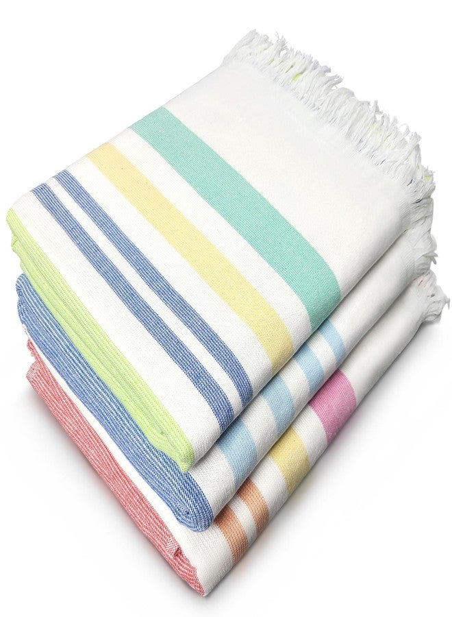 Beachland Fringe Beach Towel 30 x 60 inch Sand Free Flat Woven in Front and Absorbent Terry on Reverse Cotton Turkish Style (Assorted, Pack of 3) - Image 1