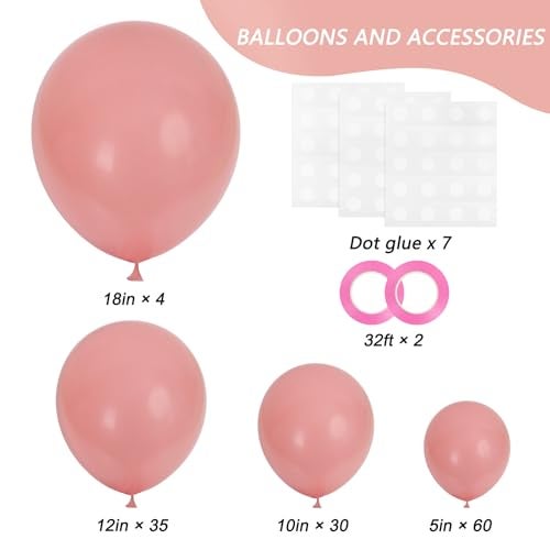 RUBFAC 129pcs Retro Pink Balloons Different Sizes 18 12 10 5 Inch, Latex Blush Balloon Garland Arch Kit for Valentine's Day Birthday Baby Shower Wedding Princess Boho Theme Party Decoration - Image 2