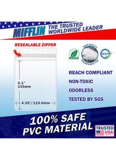 MIFFLIN Mifflin-USA 4x6 Inch Plastic Card Holder and Lanyard Set (Black Lanyards, Clear XXL Pouch, 5 Pack), Lanyard and ID Passport Holder Set, Extra Large Name Badge Card Holder with Lanyards  - Image 3
