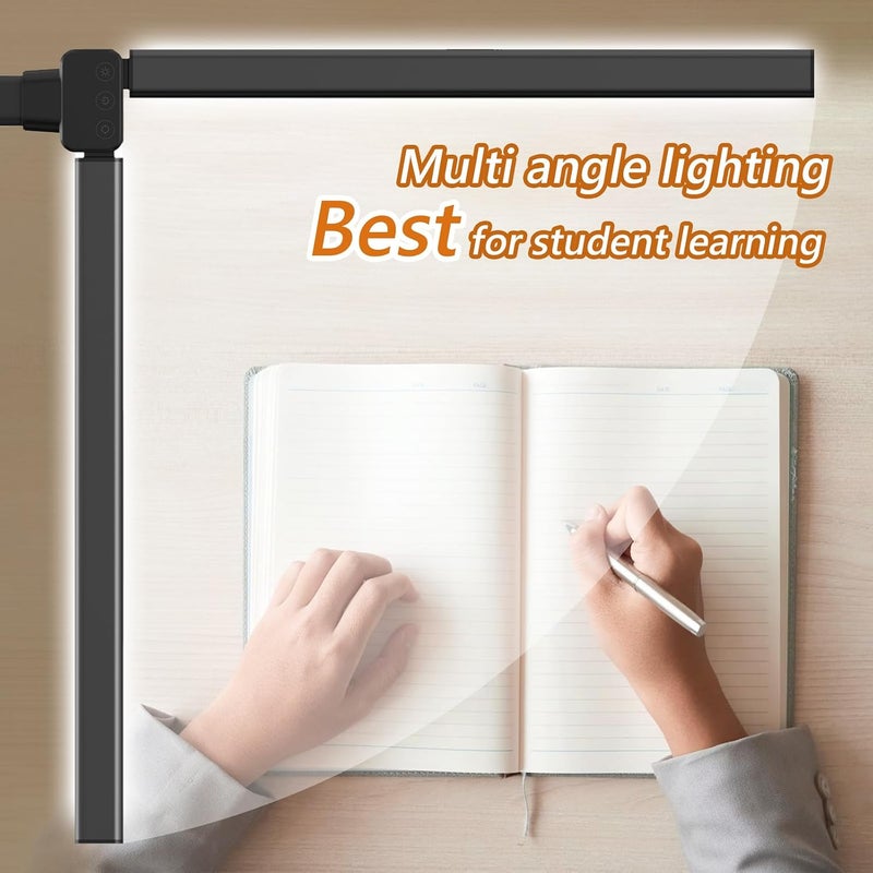 LOOPITYS LED Desk Lamp for Home Office, Double Head LED Desk Lamp with Clamp, Eye Protection Architect Table Lamps, 18W 80CM Brightest 5 Color Modes and Dimmable Workbench Office Light for Reading (BLACK) - Image 1