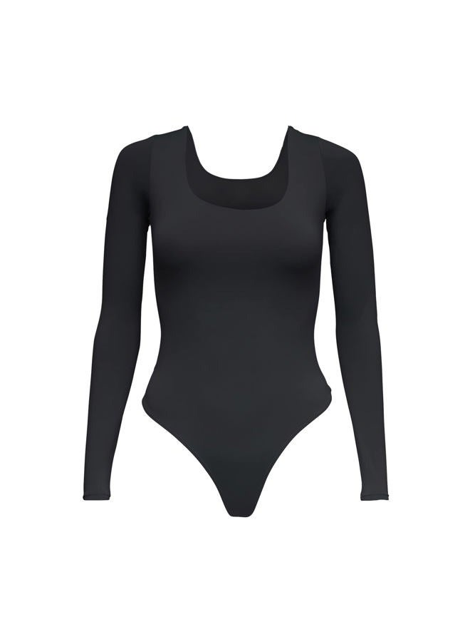 Almere Basics Long Sleeve Double Lined Contour Bodysuit - Basic Thong Style Long Sleeve Bodysuit for Women - Small, Baby Blue, Black, XL - Image 1