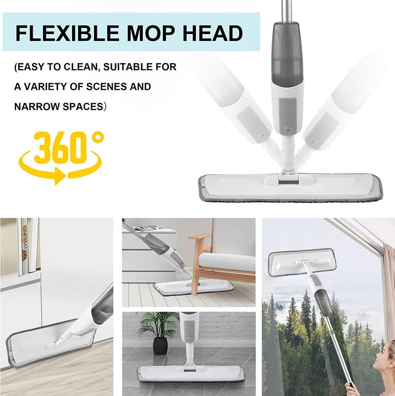 KEYOZA Window Cleaning Kit, 120cm Extension Pole Spray Mop with 360° Flexible Head, 200ml Bottle for Kitchen Bathroom Living Room Tile Glass - Image 3