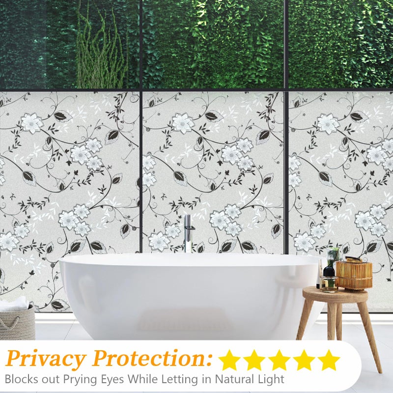 Bloss Frosted Glass Window Film with Installation Tools,Bathroom Window Privacy Film Decorative Floral Stained Glass Windows Films, Non Adhesive lastic for Windows (17.5 x 78.7 Inches) - Image 5