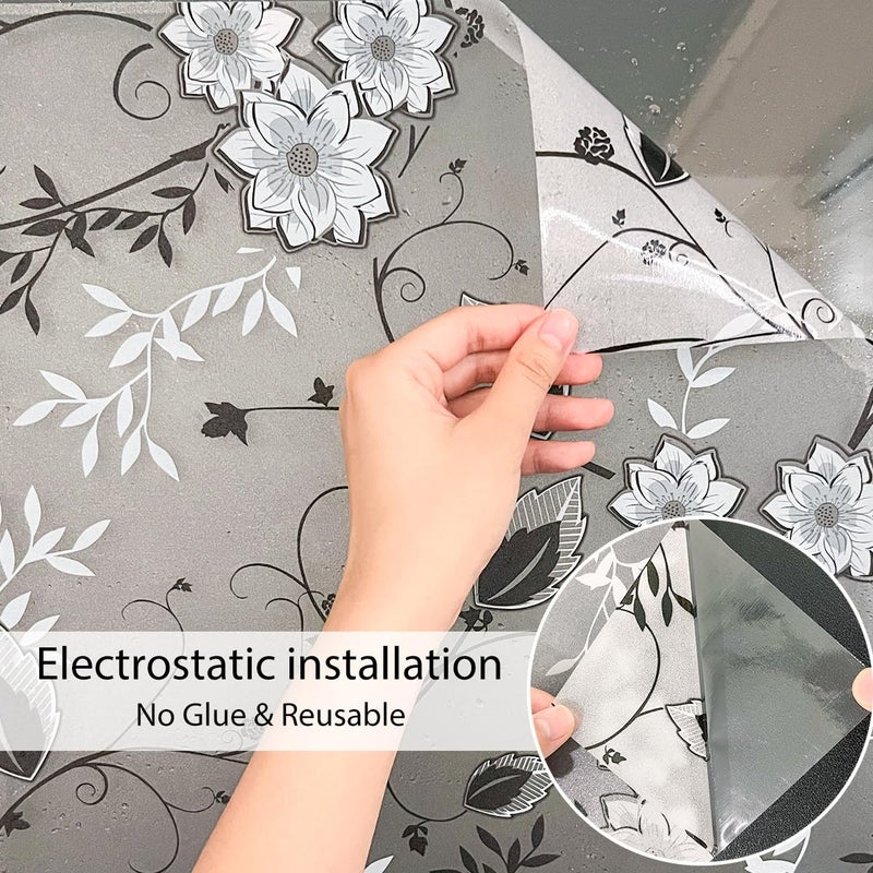 Bloss Frosted Glass Window Film with Installation Tools,Bathroom Window Privacy Film Decorative Floral Stained Glass Windows Films, Non Adhesive lastic for Windows (17.5 x 78.7 Inches) - Image 2