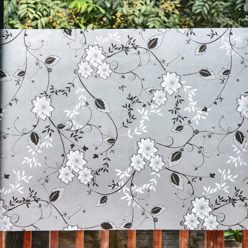 Bloss Frosted Glass Window Film with Installation Tools,Bathroom Window Privacy Film Decorative Floral Stained Glass Windows Films, Non Adhesive lastic for Windows (17.5 x 78.7 Inches) - Image 1