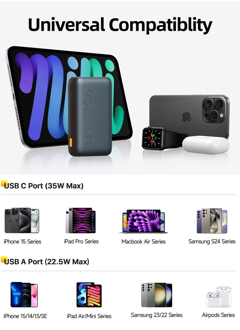 VOLTME - 10000mAh 10000 mAh Power Bank, 35W Portable Charger for iPhone, Triple Port USB-C Fast Charging High-Speed Battery Pack, Ultra-Compact Design with LED Display, Small & Lightweight PowerBank Compatible with iPhone 16/15/14/13/12 Series, Samsung S24/S23/S22, iPad Pro, AirPods, MacBook Air & More - Image 1