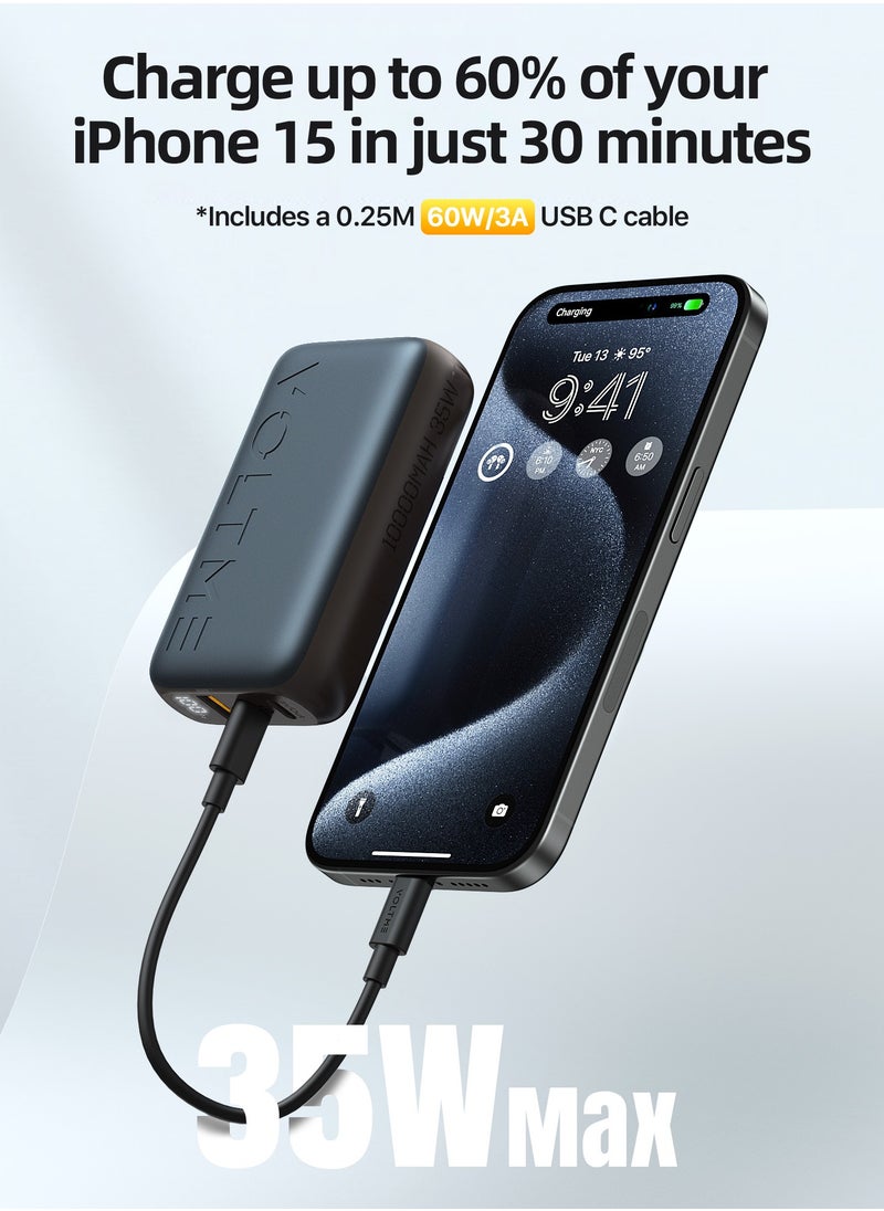 VOLTME - 10000mAh 10000 mAh Power Bank, 35W Portable Charger for iPhone, Triple Port USB-C Fast Charging High-Speed Battery Pack, Ultra-Compact Design with LED Display, Small & Lightweight PowerBank Compatible with iPhone 16/15/14/13/12 Series, Samsung S24/S23/S22, iPad Pro, AirPods, MacBook Air & More - Image 1