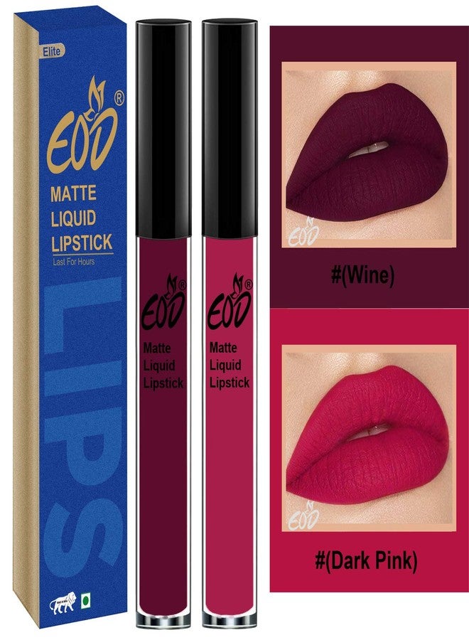 EOD® Soft Matte Kiss Proof Vegan Made in India Liquid Lipstick Long Wearing Set of 2 Lip Gloss(Wine, Dark Pink) - Image 1