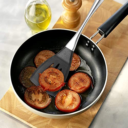 Baskety Heat Resistant Silicone Spatula Slotted Turner Non-Stick Wok Turner in Hygienic Solid Coating Cookware Kitchen Tools with Steel Handle (Black) - Image 4