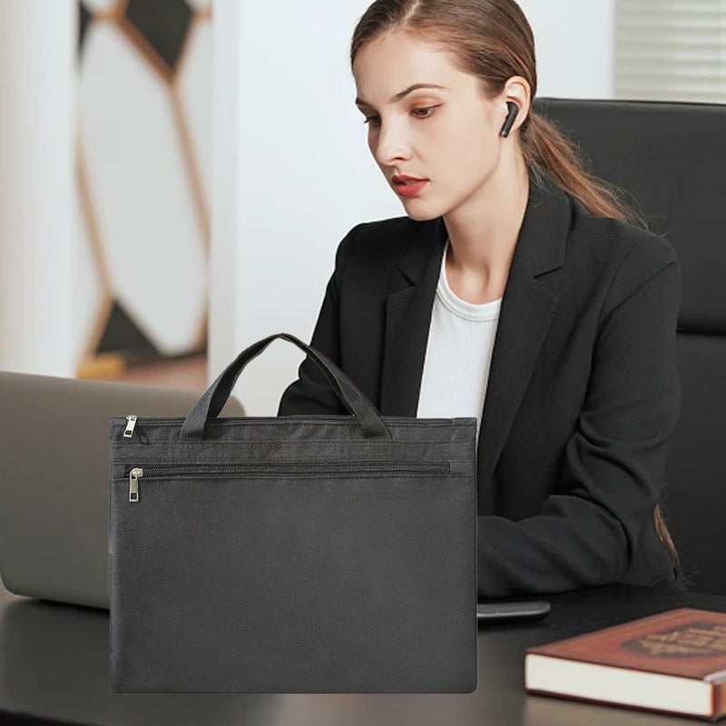 Zipper Briefcase Waterproof Large Capacity Portable Oxford Cloth Document Bag with Handle for Business Office Black - Image 5