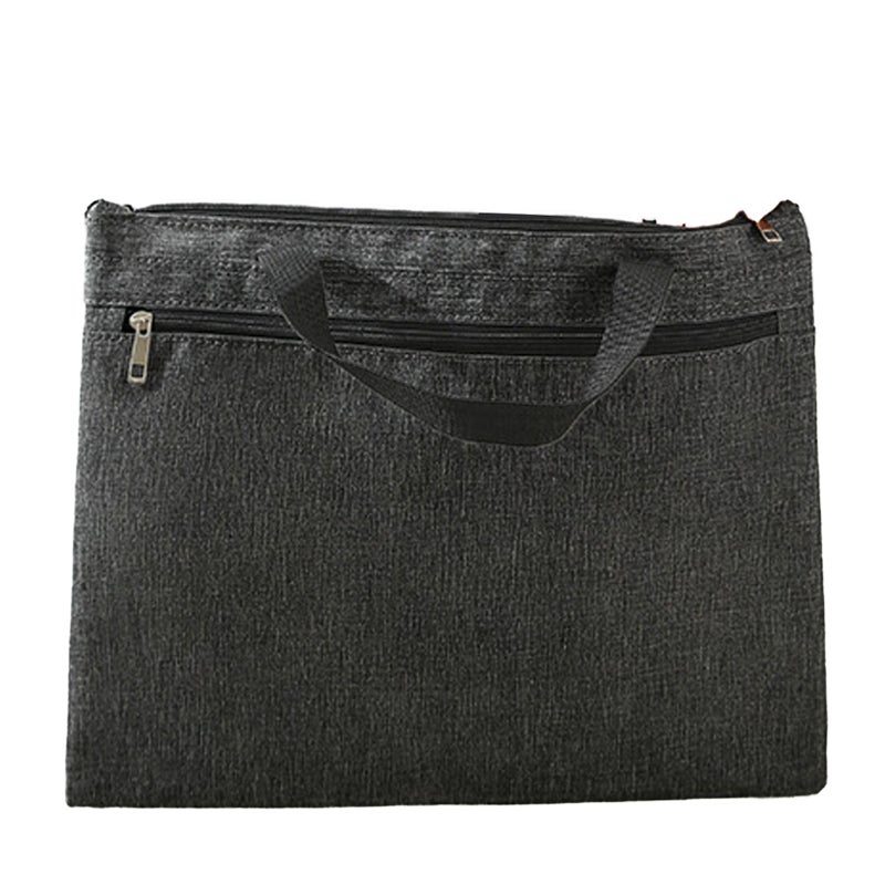 Zipper Briefcase Waterproof Large Capacity Portable Oxford Cloth Document Bag with Handle for Business Office Black - Image 4