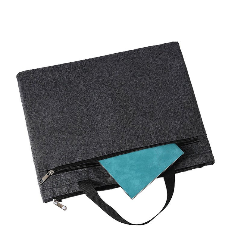 Zipper Briefcase Waterproof Large Capacity Portable Oxford Cloth Document Bag with Handle for Business Office Black - Image 2