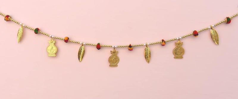 DIVINE TRADING DIVINE TRADING Lavish Varieties of Paddy Thorana Colourful Pearl Floral Design Pom Pom Gujarats Special Hanging Handmade Kalash Home Ashtalakshi Bhandarwa Pom Pom Small Kalash  - Image 1