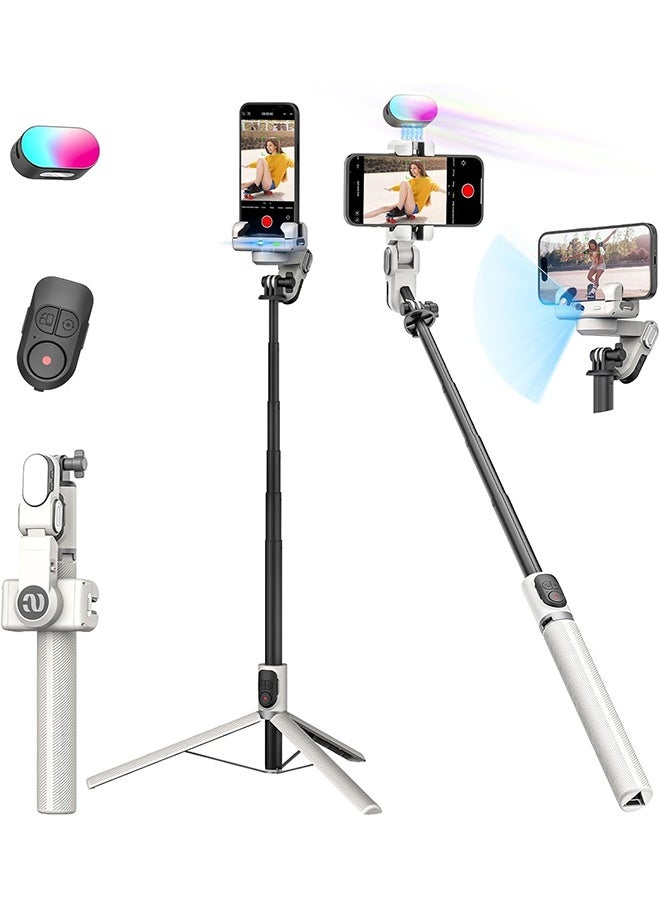 AOCHUAN Smartphone Gimbal Stabilizer, Smart Face Tracking Tripod Without APP - 4 in 1 Cellphone Gimbal Stabilizer for iPhone&Android Extended 108cm Rod with RGB Fill Light - Image 1