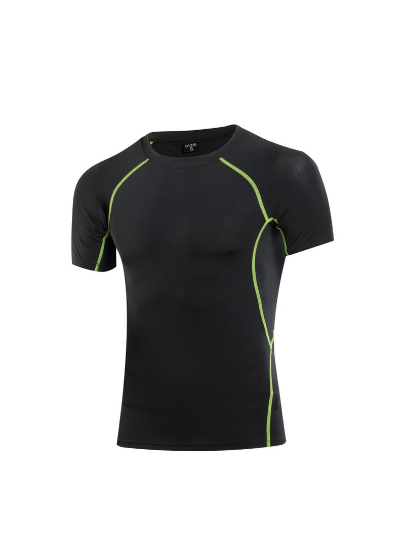 Loquat Men Quick Dry Breathable Elastic T-Shirt Black/Green  - Image 1