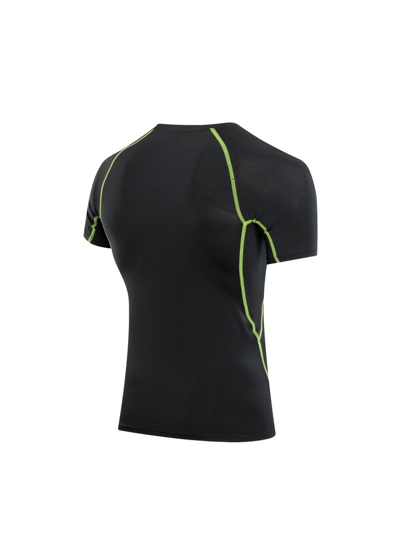 Loquat Men Quick Dry Breathable Elastic T-Shirt Black/Green  - Image 2
