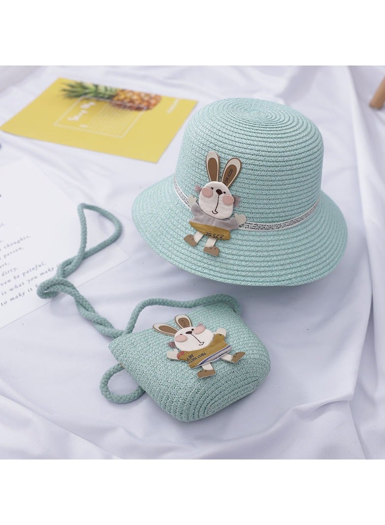 KUYING Children's Cute Parent Child Beach Hat Straw Hat Bag Set Baby Sunshade Fisherman Hat Sun Hat 