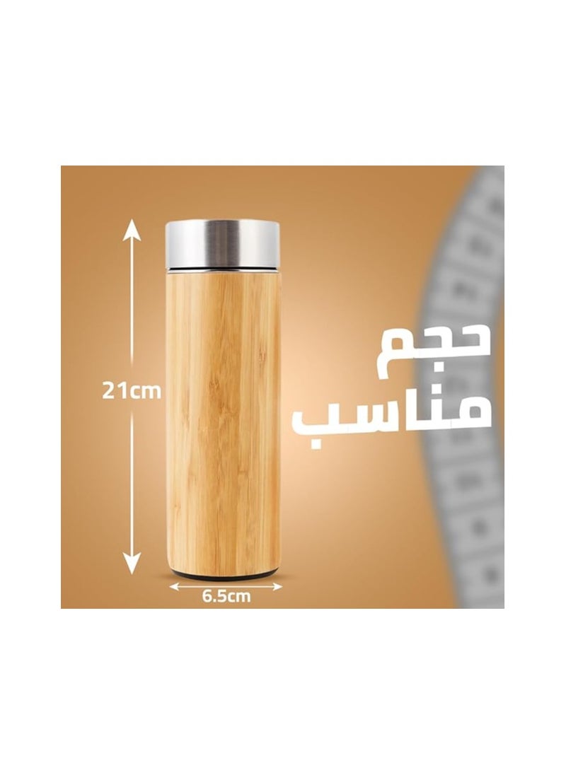 Generic - Hanso vacuum flask insulation bamboo bottle with tea infuser, travel mug, BPA free and leak-proof, travel mug with stainless steel liner and strainer, double wall vacuum insulated, (500ML) - Image 1