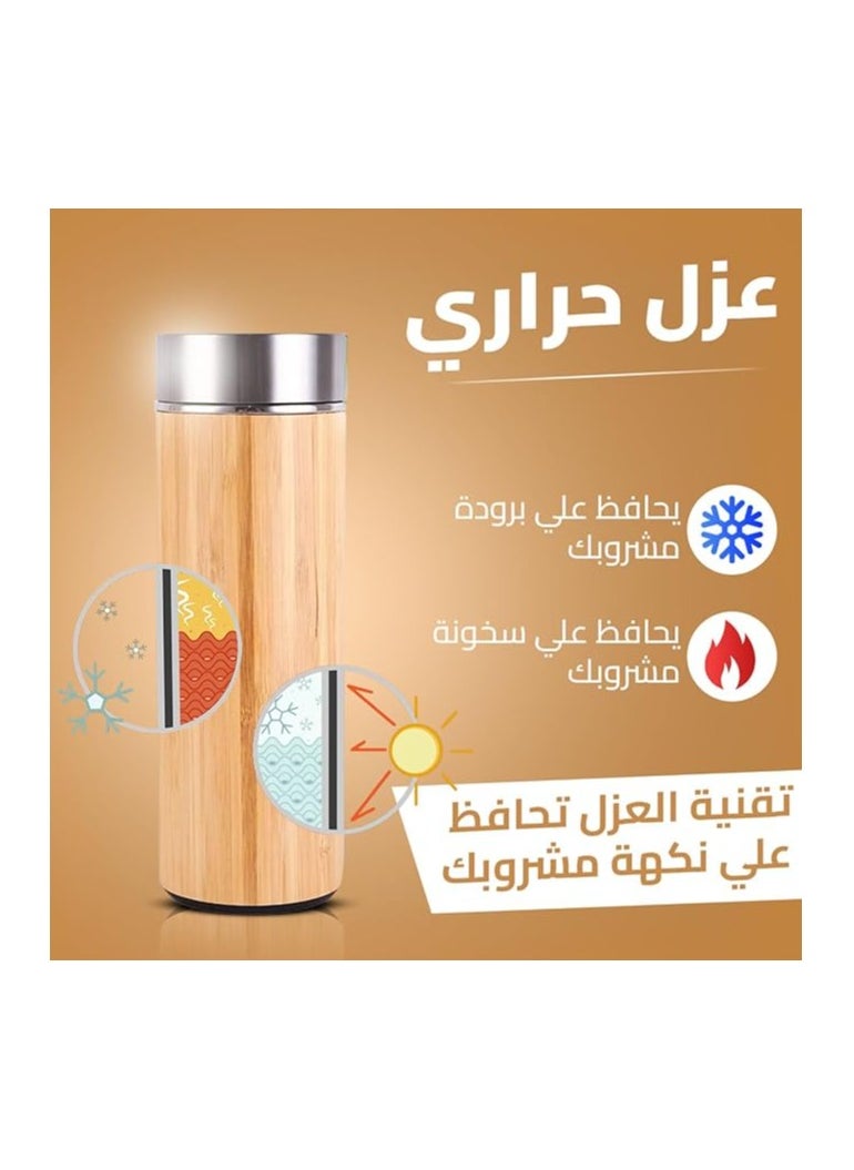 Generic - Hanso vacuum flask insulation bamboo bottle with tea infuser, travel mug, BPA free and leak-proof, travel mug with stainless steel liner and strainer, double wall vacuum insulated, (500ML) - Image 1