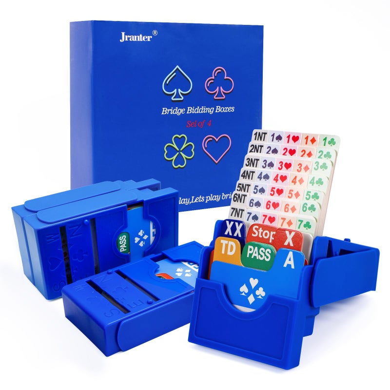 Jranter Bridge Bidding Boxes Set of 4 Premium Bridge Kit Bidding Device in Tournment Texas Holdem Blue Paper Cards - Image 3