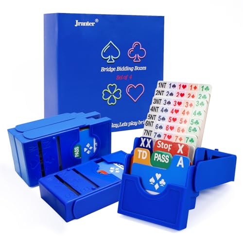 Jranter Bridge Bidding Boxes Set of 4 Premium Bridge Kit Bidding Device in Tournment Texas Holdem Blue Paper Cards - Image 1