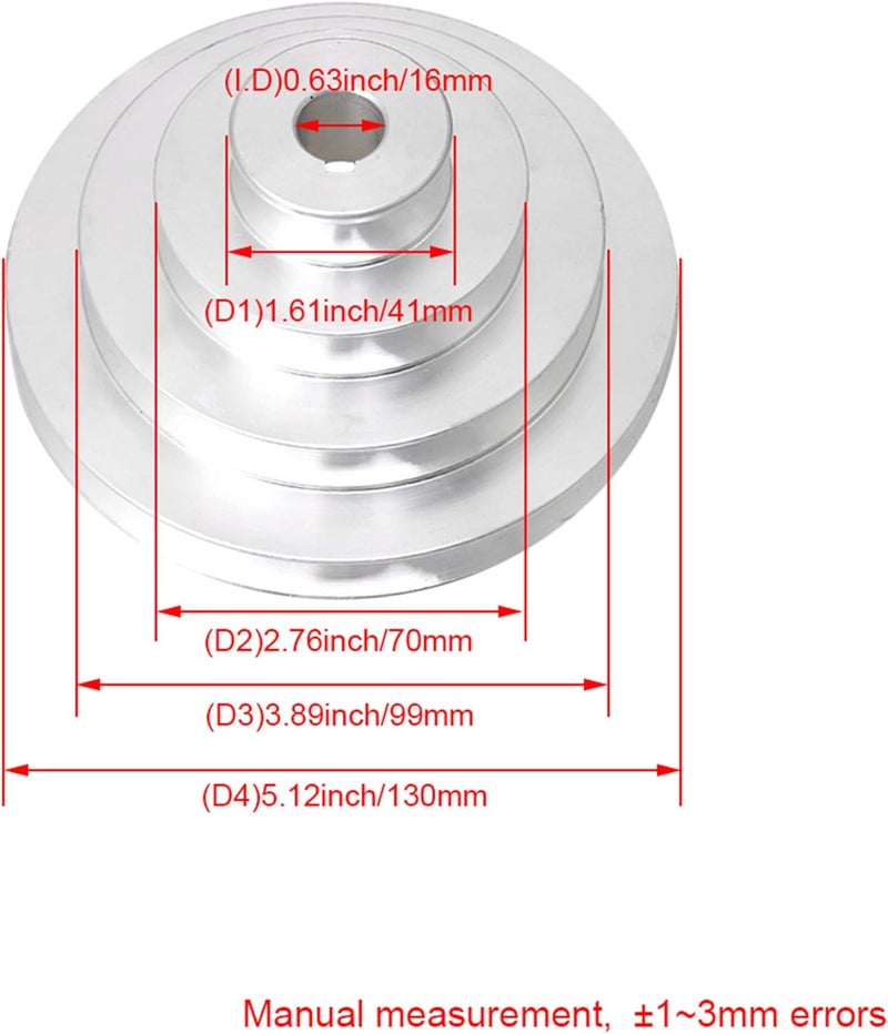 CNBTR 16mm Bore Aluminum A Type 4 Step Pulley Wheel for V-Belt Timing Belt (Outer diameter: 41, 70, 99, 130mm) - Image 4