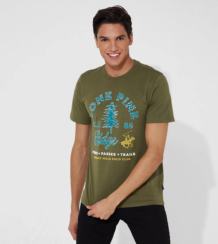 BEVERLY HILLS POLO CLUB Beverly Hills Polo Club Men Green Typography Printed Raw Edge T-shirt