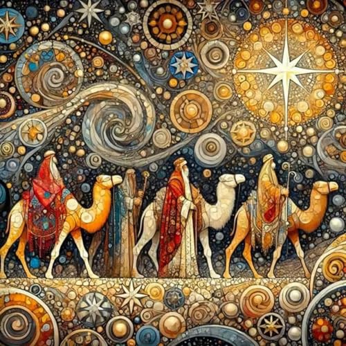 Mosaflare Pilgrimage Diamond Painting Kits for Adults, 5D Camel Caravan Diamond Art for Beginners, DIY Full Round Drill Paint by Diamonds Dot Gem Art for Adults, Home Wall Decor 13.7x13.7 Inch - Image 1