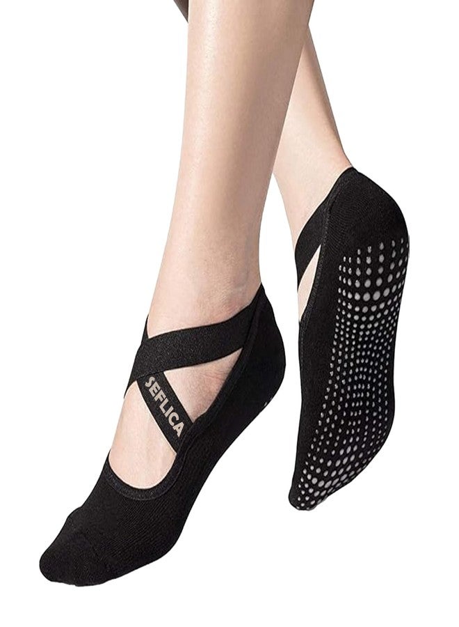 SEFLICA Women's Anti Bacterial Anti-Skid Quarter Length Yoga/Pilates/Dance/Ballet Made With Bamboo Cotton Walking & Bikram Fitness Socks With Grips. Set Of 1 (IN, Alpha, Free Size, 1, Black) - Image 1